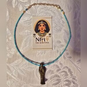 Turquoise Beaded Necklace with Mummy Charm